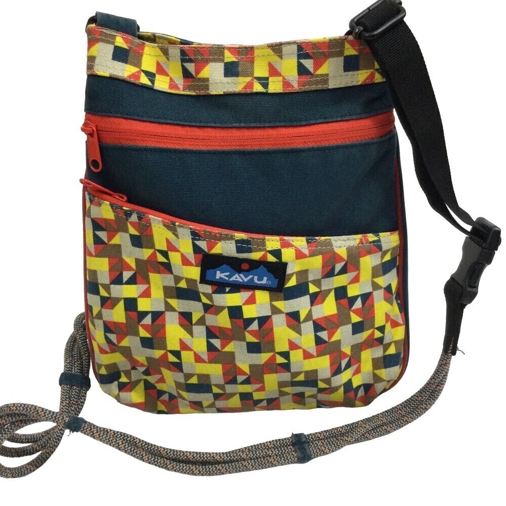 KAVU Keepalong Canvas Desert Quilt Cotton Rope Sling Crossbody Bag Navy/Multi